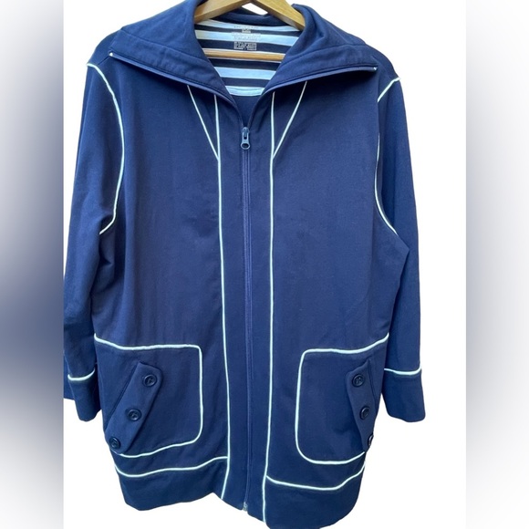 🔥💙Jones New York womens XL stretch full zip jacket, navy & white 3/4 sleeves! - Picture 1 of 6